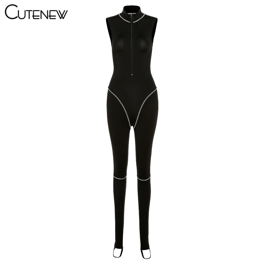 

Cutenew 2021 New Sports Fitness Sleeveless Women Jumpsuit Summer Skinny Elastic High Streetwear Casual Slim Solid Lady Tracksuit