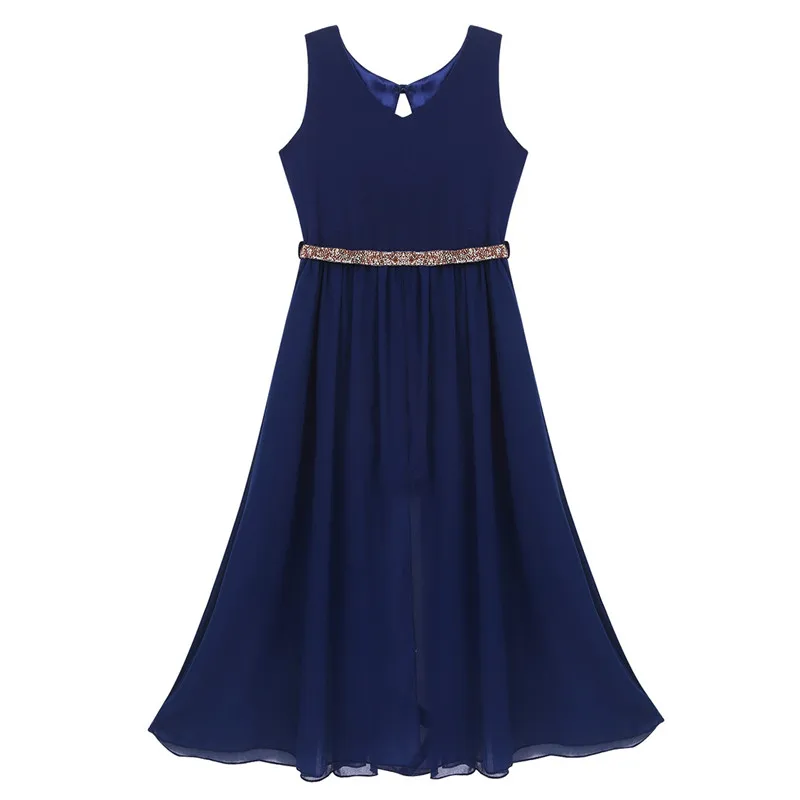 Navy Blue Платья с цветочным узором для девочек; кружевное платье-комбинезон без рукавов с цветочным рисунком, стразы; платье для свадьбы, конкурса красоты, школы, танцев, дня рождения - Цвет: Navy Blue