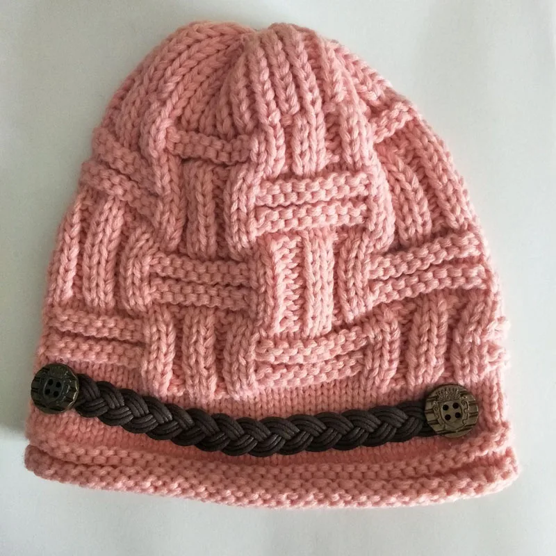 Pink Модные женские вязаные шапки Теплые повседневные однотонные шапки зимние шапки для девочек - Цвет: Pink