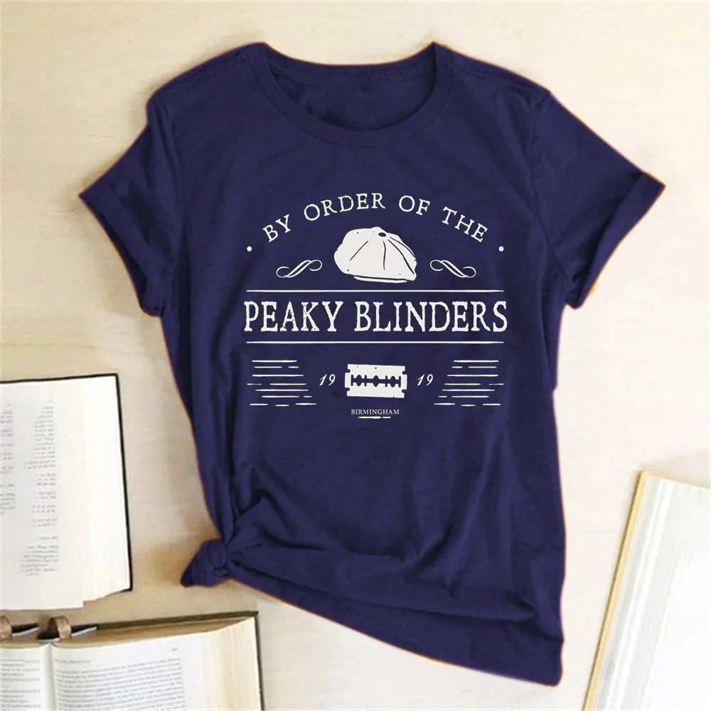 Женская футболка с надписью по заказу PEAKY BLINDERS коротким рукавом и круглым вырезом