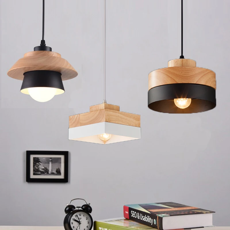 Простые деревянные подвесные светильники E27 декоративное освещение для