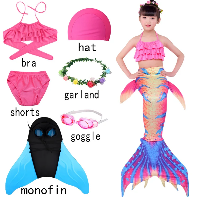 

mermaid tail kids Bikini Swimming Beach Girl Clothing Suit Headgear Underwear Bra Headgear Flippers