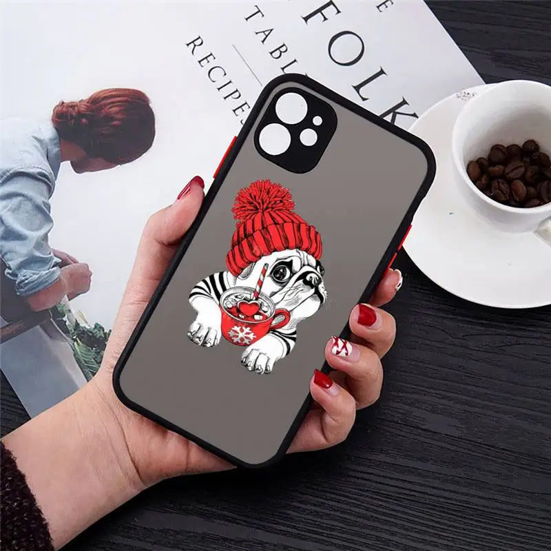 

Cute dog puppy Pug Bulldog blowing Phone Case black matte transparent For iPhone 7 8 x xs xr 11 12 pro plus mini max Clear Funda