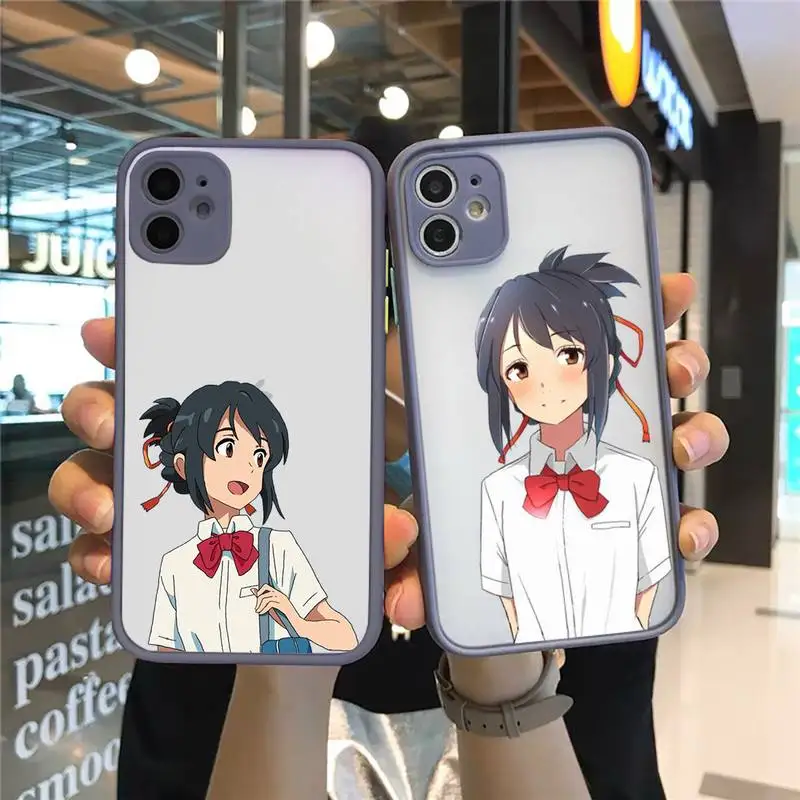 

Anime your name Phone Cases Matte transparent For Gray iPhone 12 Mini 11 Pro XR XS Max 7 8 Plus X Back Cover