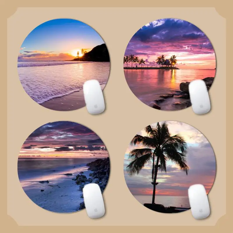 

beach Rubber PC Computer Gaming mousepad Round Non-slip Cushion