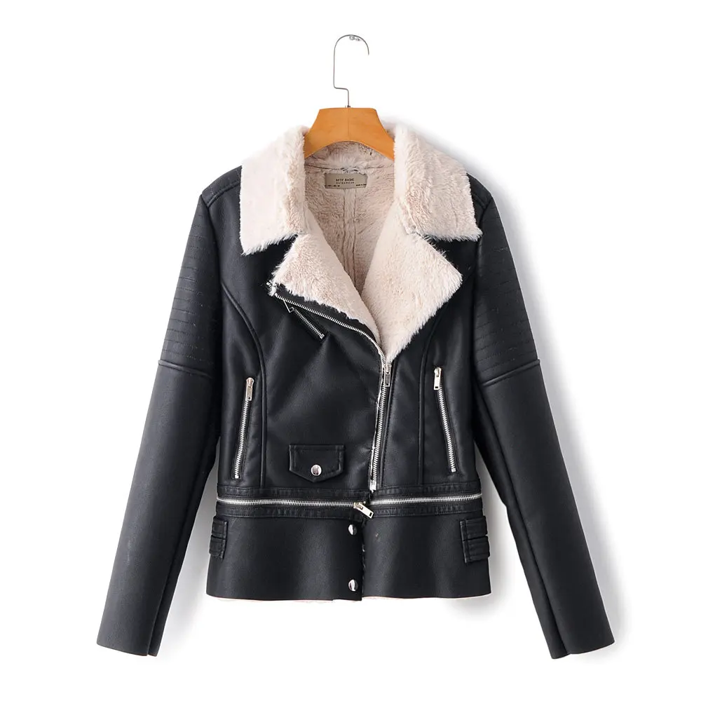 Повседневная черная короткая женская кожаная одежда 2019 Зимняя Новая модная