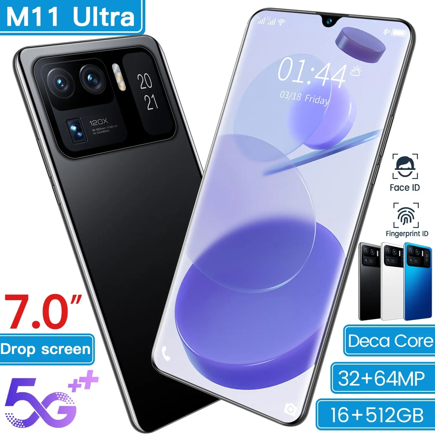 

M11 Ultra Mobile Phone 7.0 Inch 1440*3200 7200mah Face Id Andriod 11 Mt6893 Deca Core 16gb+512gb 32mp+64mp Smartphones
