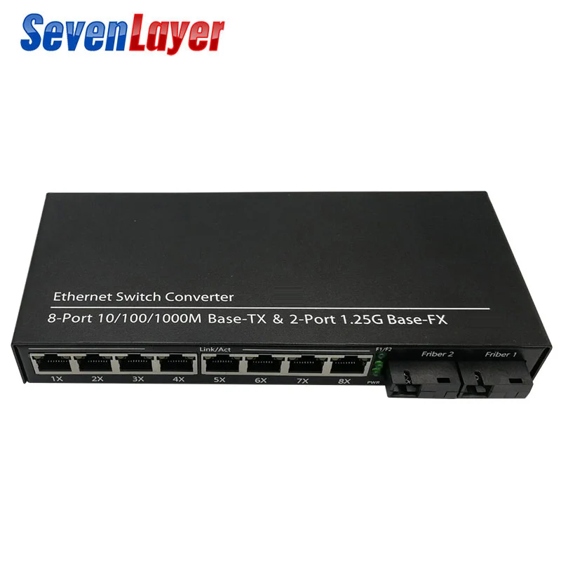 Волоконно оптический медиа конвертер коммутатор Gigabit Ethernet 10/100/1000M 8 RJ45 UTP и 2 SC