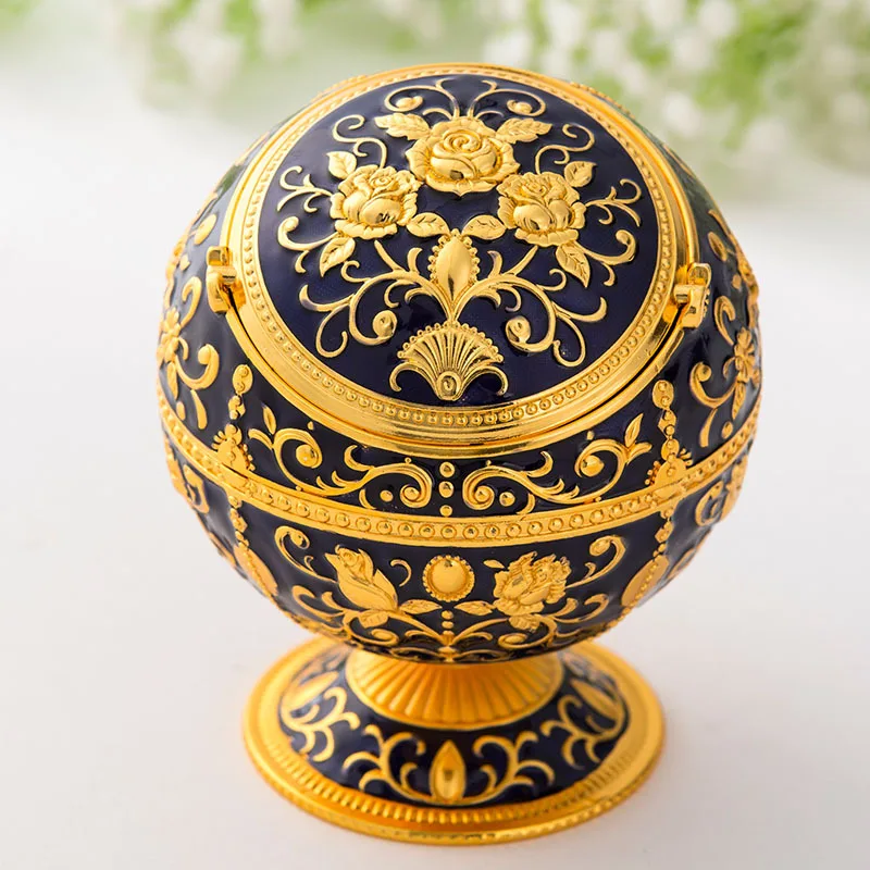 

NEW Windproof Ash Tray Vintage Zinc Alloy Flower Pattern Globe Cigarette Ashtray Lid Tabletop Portable Home Decor Ashtrays