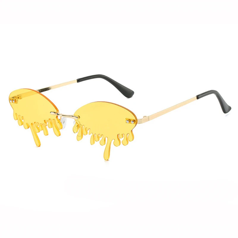 

Rimless Steampunk Women Sunglasses Tears Small Vintage Brand Designer Sun Glasses Retro Yellow ladies Sunglass Eyewear Female