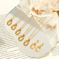 yaonuan trend hollow ellipse gold plated earringsnecklace for women titanium steel fashion jewelry set new arrival daily gifts