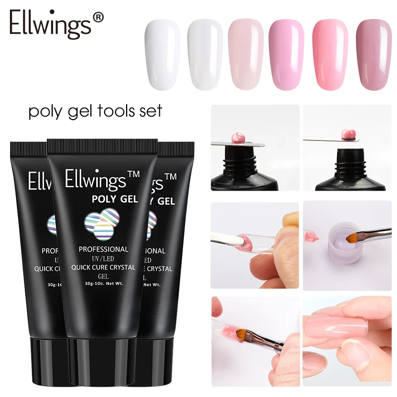 Набор полигеля Ellwings 6 шт. быстрое наращивание прозрачная жвачка камуфляжная