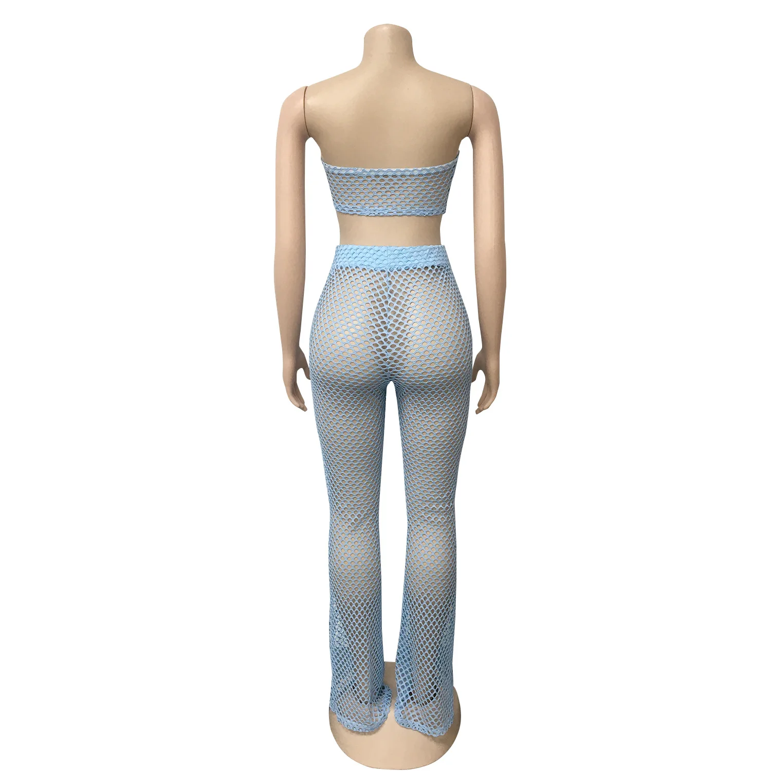 

Cutubly Strapless Sexy Two Piece Sets Bow Hole Two Piece Set Clubwear Beach See Though Two Piece Sets for Women Wide Pants Set