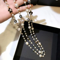fashion classic double layers simulated pearl necklace for women bijoux luxury jewelry long necklace fine gifts for mother