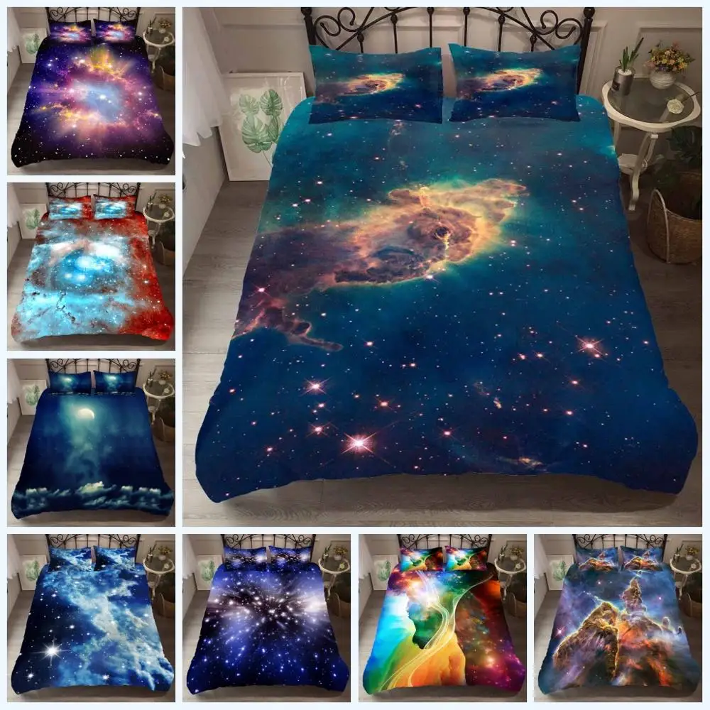 

Starry Sky Bedding Set 3D print Wonders of Universe Duvet Cover Luxury Bed Set Stars Moon Soft Bedclothes 3pcs
