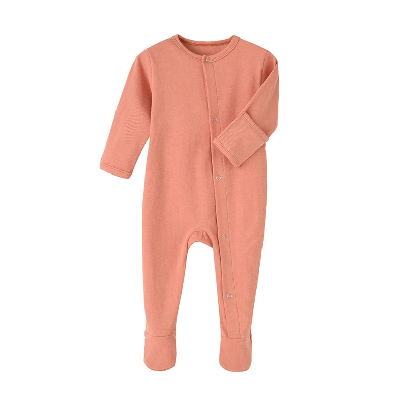 Organic Cotton Baby Rompers Footed Sleep and Play Autumn Winter Full Sleeve Jumpsuit Infant Footies Solid Color Bottoming Cloth images - 6