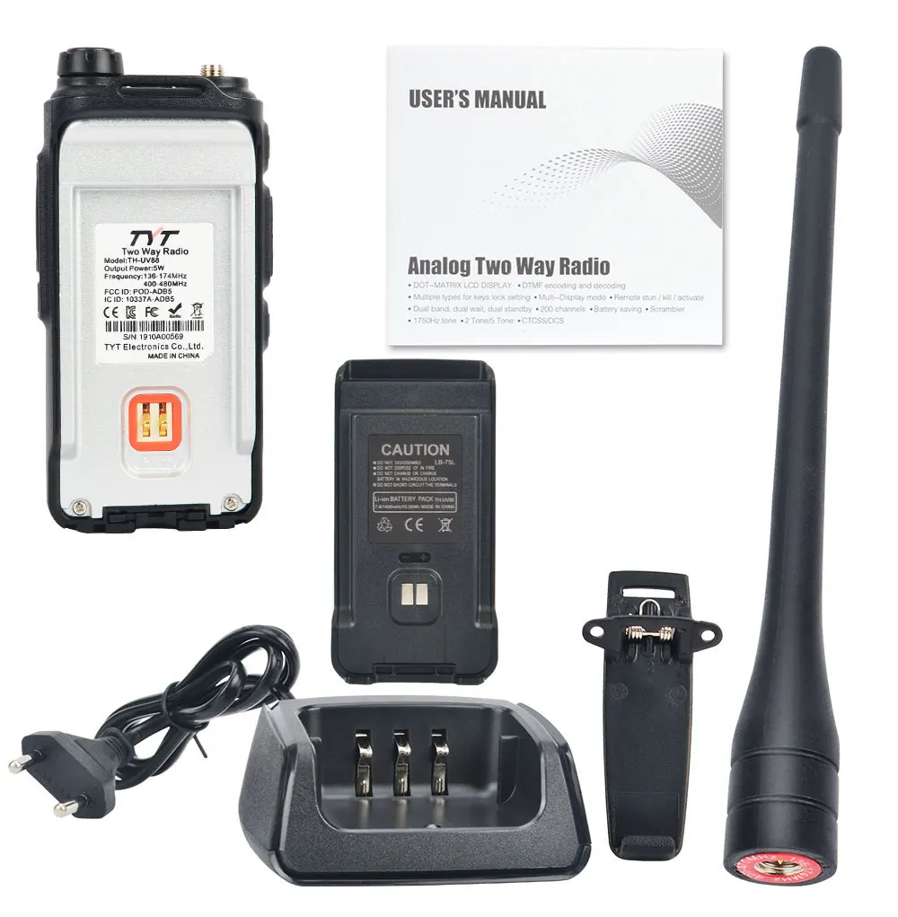 TYT walkie talkie TH-UV88 UHF VHF dual band 136-174MHz 400-480MHz 5W 200CH Scrambler VOX FM two way radio