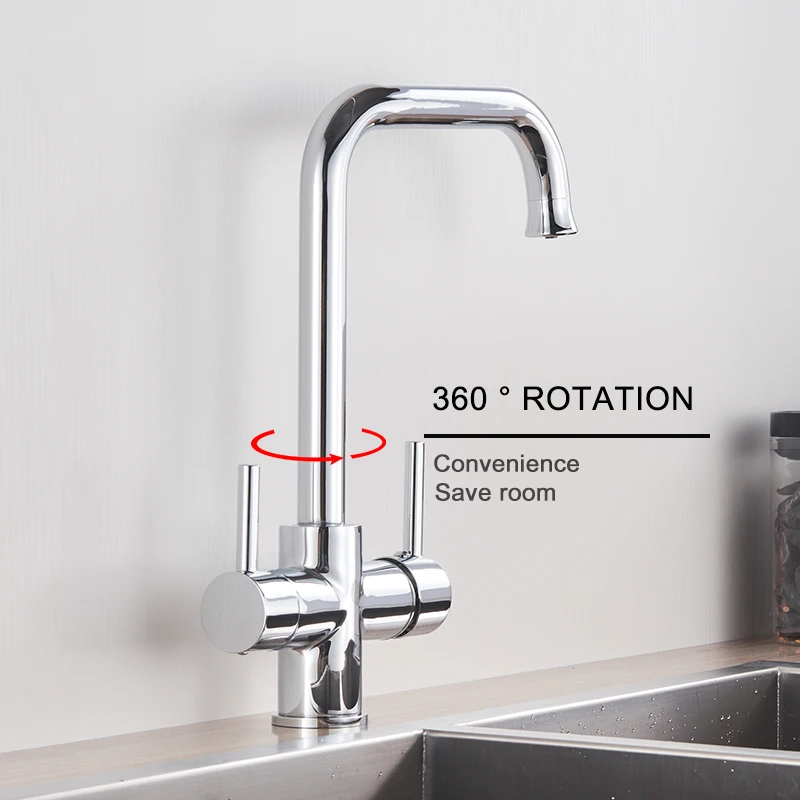 Rozin Brushed Nickel Purified Water Kitchen Faucet Dual Handles with Hot Cold Mixer Tap Brass Chrome Pure Water Filter Tap wall mount kitchen faucet