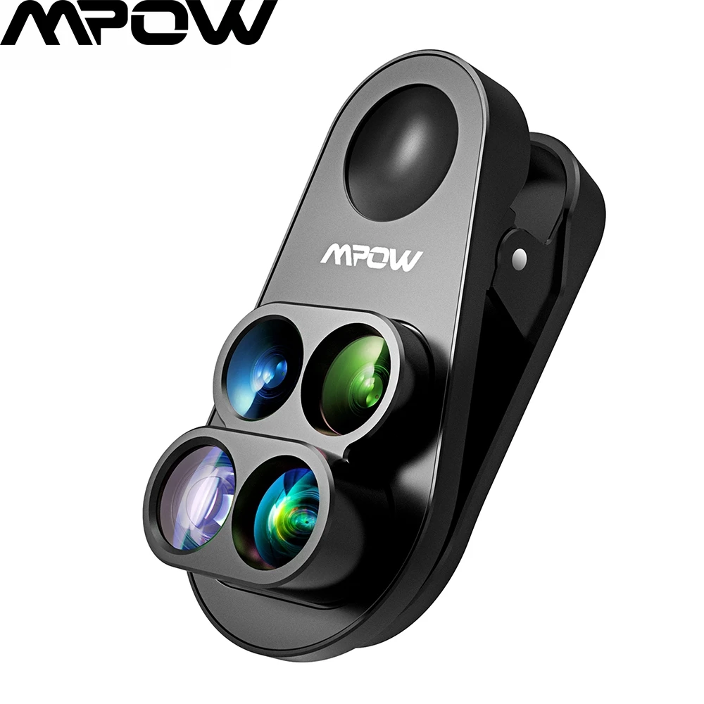Mpow 4 в 1 клип на камеру двойной объектив Комплект 0.65X Широкоугольный Рыбий глаз 10X
