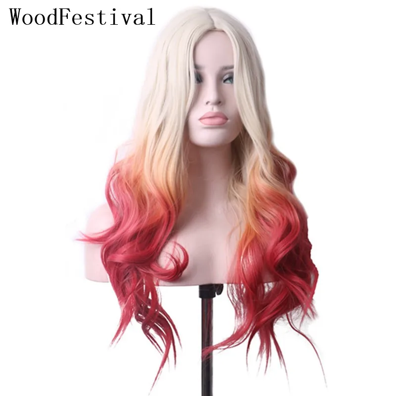 WoodFestival для женщин три тона Омбре Красный синтетический парик термостойкие длинные волнистые косплей парики для женщин