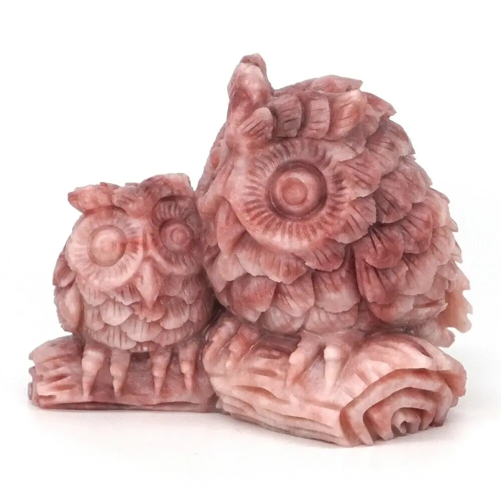 

4.1" Owls Natural Gemstone AAA Pink Opal Crystal Carved Animal Figurine Decor