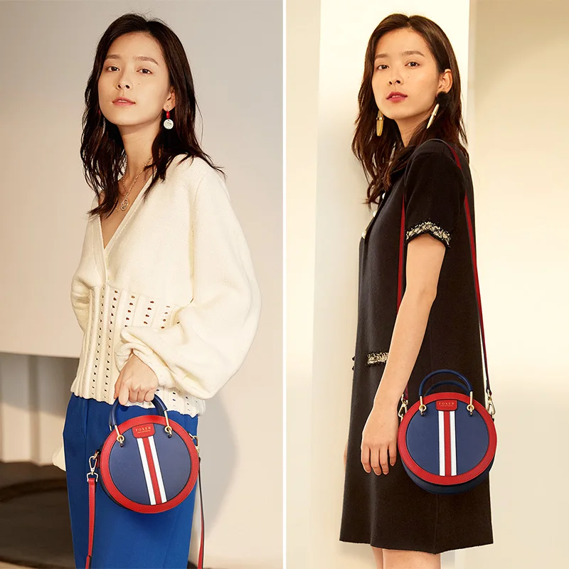 Сумка FOXER Женская круглая из спилка маленькая сумочка кросс боди в английском