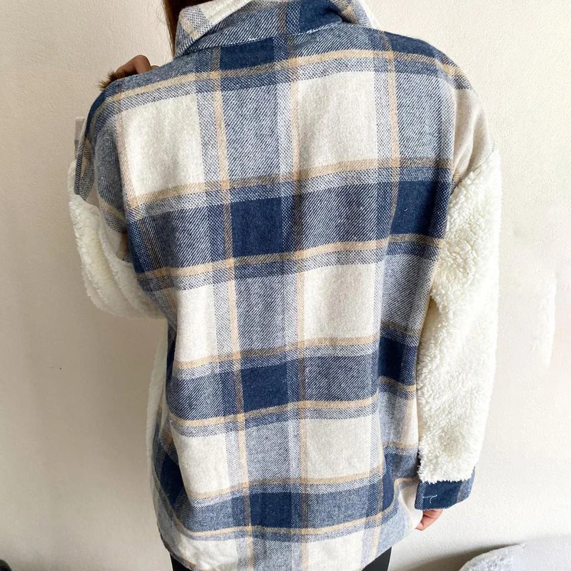 2020 New Women Coat Plaid Print Coat Women Winter Coat Fluffy Plush Women's Jacket Ladies Autumn Overcoat Outerwear Hot Sale