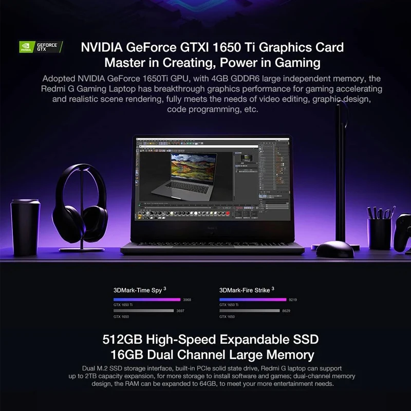 Xiaomi Mi Redmi G Gaming Laptop 16.1 Inch i7-10750H / i5-10300H Game Notebook GTX1650Ti 16GB DDR4 512GB SSD Computer PC 100%sRGB