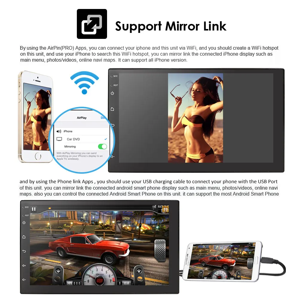 Универсальный автомобильный радиоприемник 2DIN Android GPS Bluetooth стерео Mirrorlink