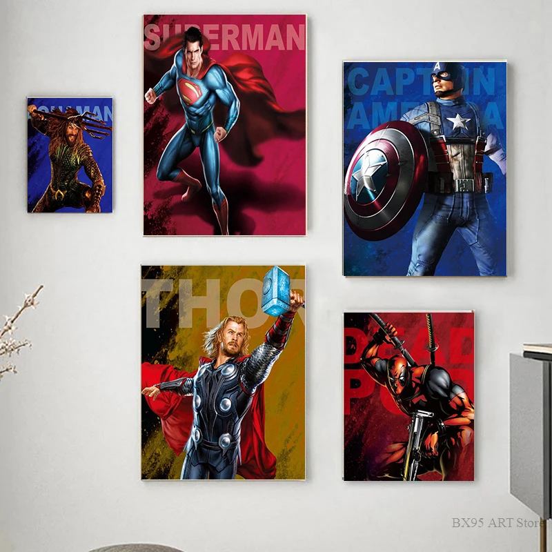 

Холст с изображением супергероев Капитана Америка, постеры и принты из аниме Marvel Мстители, настенные художественные картины для гостиной, д...