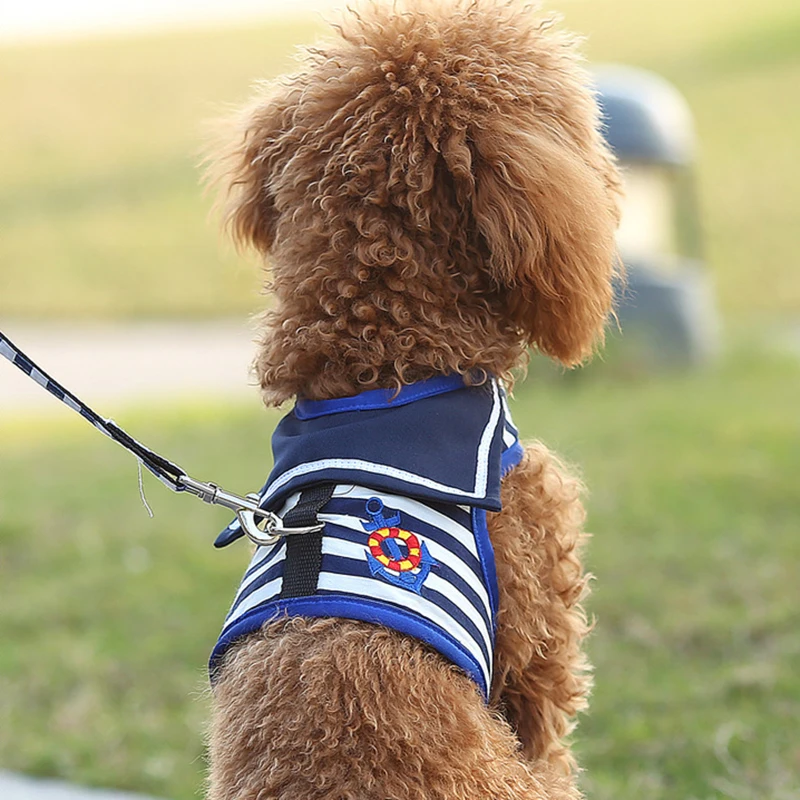

Dog Cat Puppy Pet Harness Vest and Leash Escape Proof Navy Striped Sailor Anchor Style for Medium Large Dogs Outdoor Trekking 44