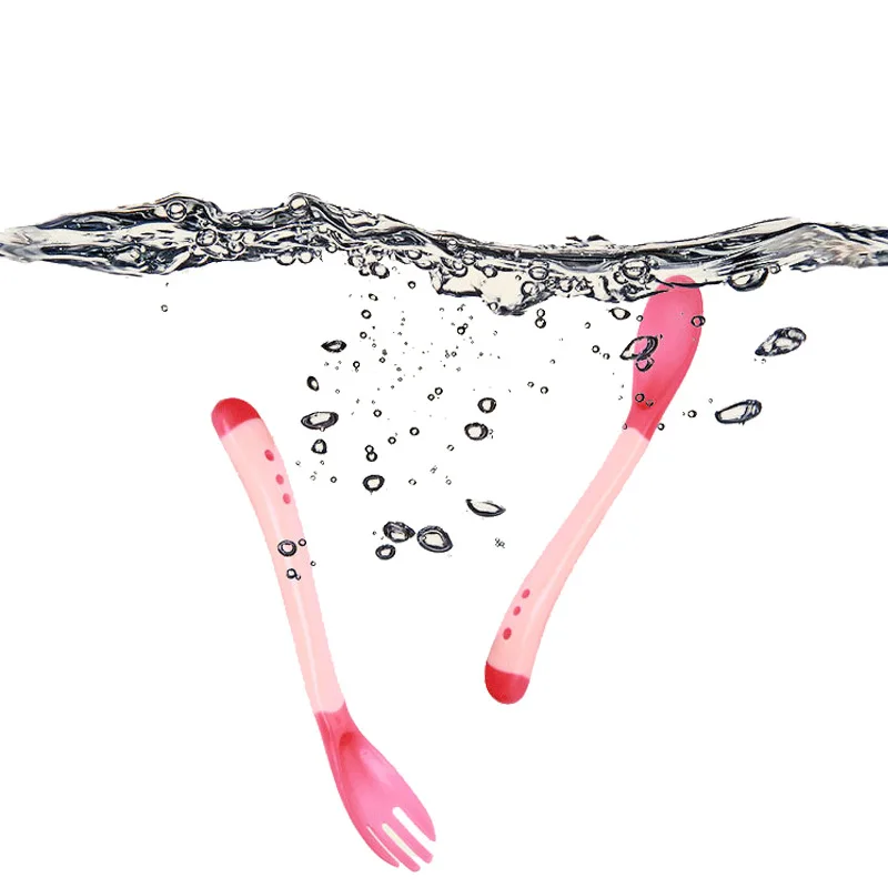 Silicon Temperature Sensing Spoon &amp Fork for Baby Safety Infant Feeding Tools Kids Children Toddler Flatwares Individual Package | Мать и