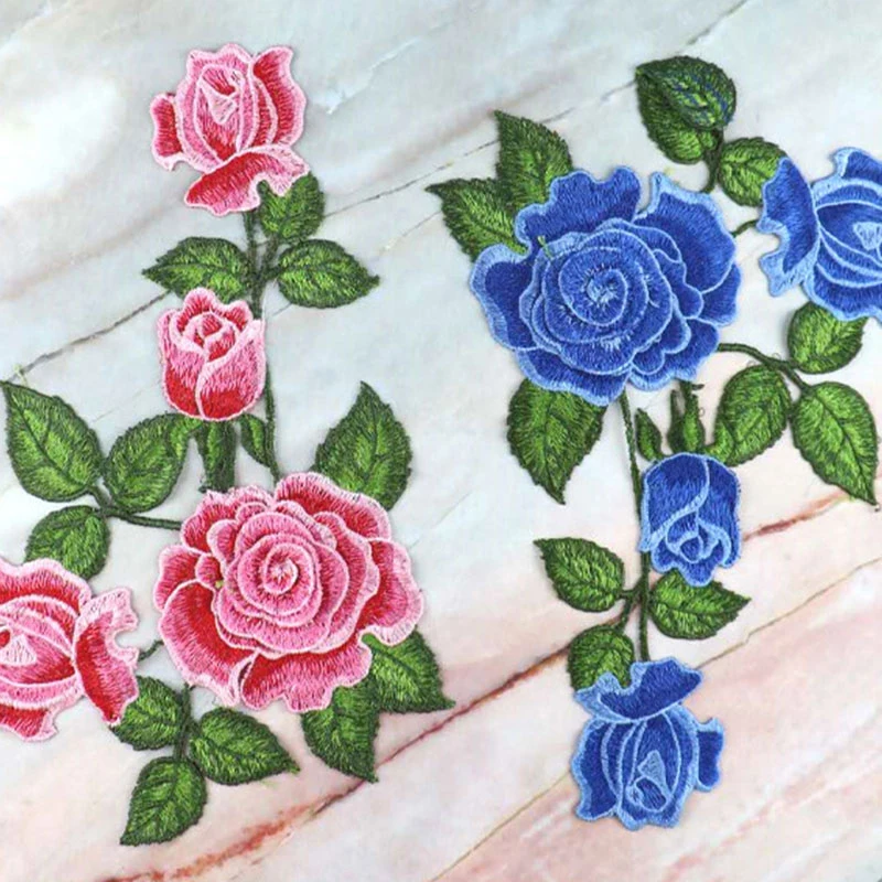 

Hot 1pc Red Rose Embroidered Sewing On Patch Flower Iron On Patch Stickers For Clothes Badge Sewing Fabric Applique Supplies