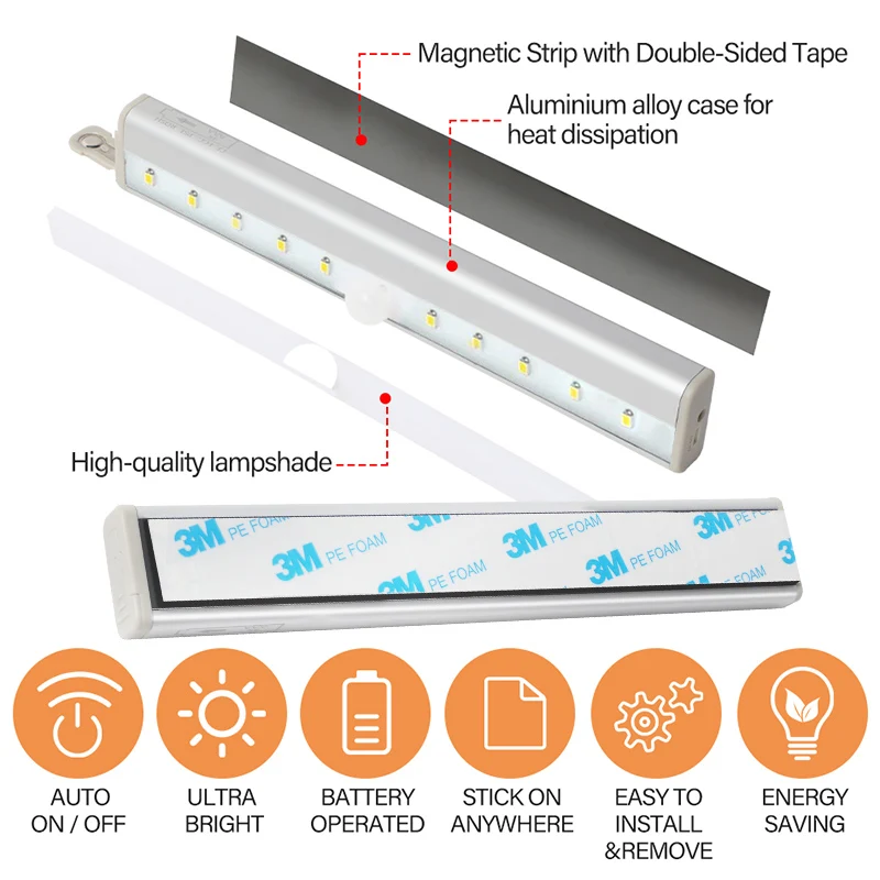 10 светодиодов PIR настенный светильник с датчиком движения шкаф Ночной для