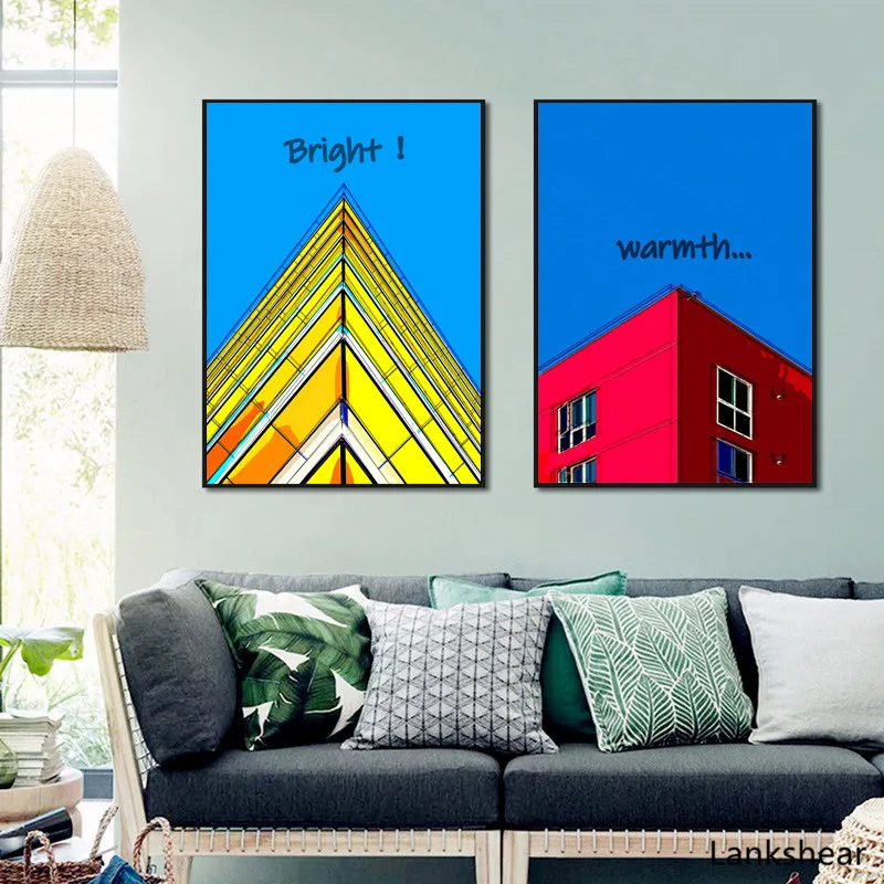 Wall Art Canvas Building Modern Minimalist Contrast Color Landscape Print Painting Nordic Decoration Picture Living Room Decor | Дом и сад
