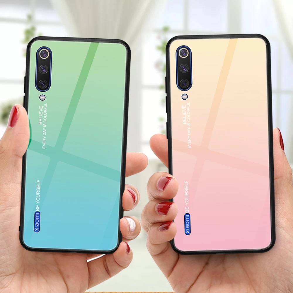 Чехол из закаленного стекла для Xiaomi Mi A3 Lite 9T RedMi 7A Note 7 8 K20 Pro цветной градиентный глянцевый чехол для Xiaomi RedMi Note 8