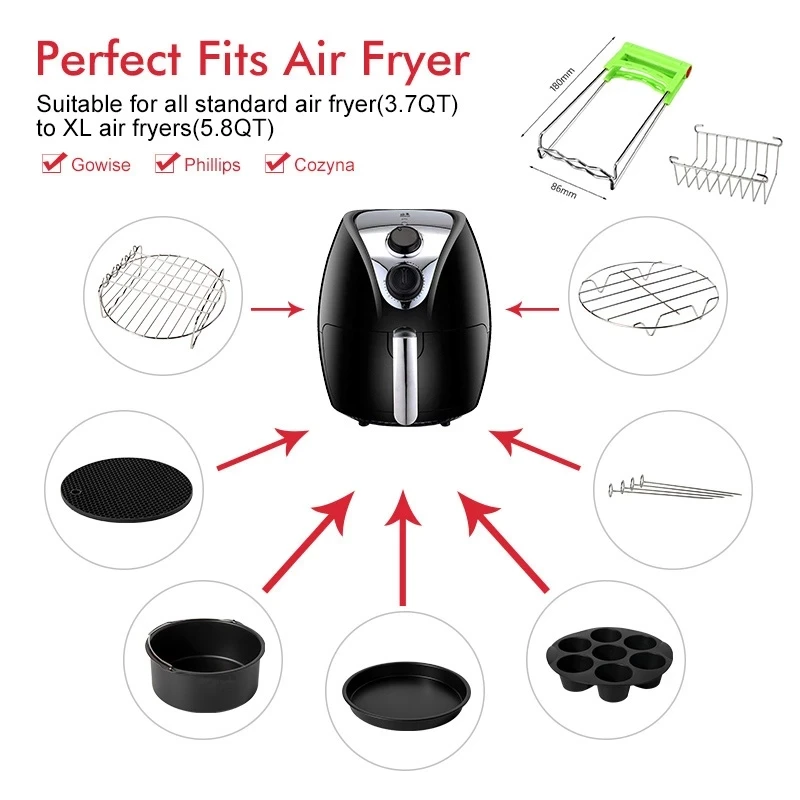 

8pcs/set 7 Inch / 8 Inch Air Fryer Accessories for Gowise Phillips Cozyna and Secura Fit all Airfryer 3.73.7 4.2 5.3 5.8QT