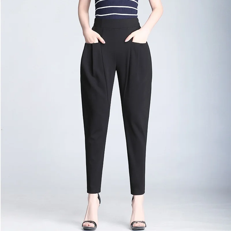 

Брюки женские с завышенной талией, повседневные свободные шаровары с принтом редиса, элегантные офисные штаны, уличная одежда, черные, на ве...