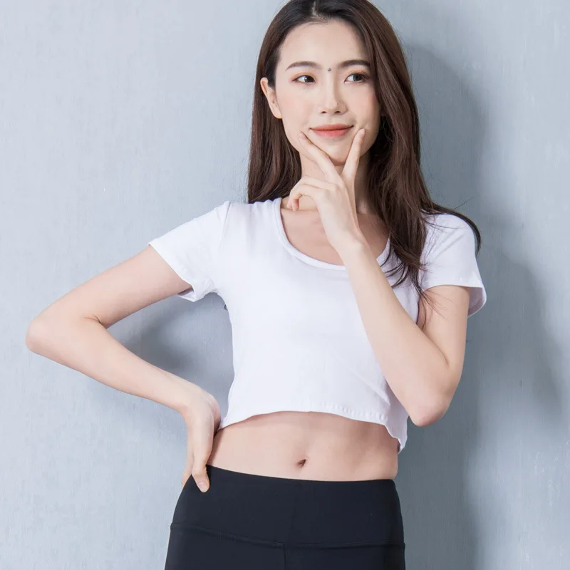Летняя облегающая женская короткая быстросохнущая футболка с пупком сетчатая