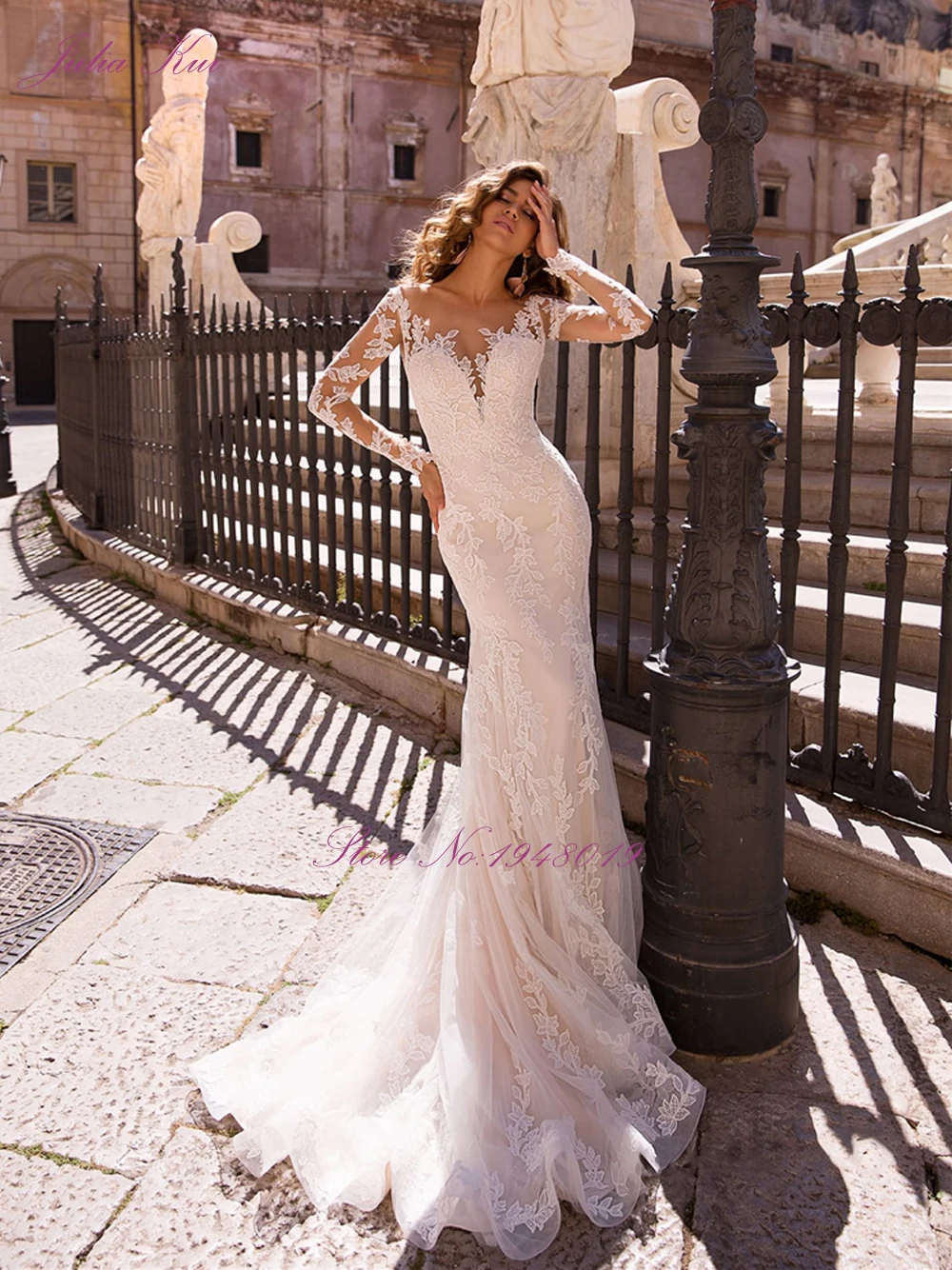 Julia Kui Elegant Mermaid Wedding Dresses 2 In 1 With A Detachable Skirt Of Long Sleeve Bridal Dress