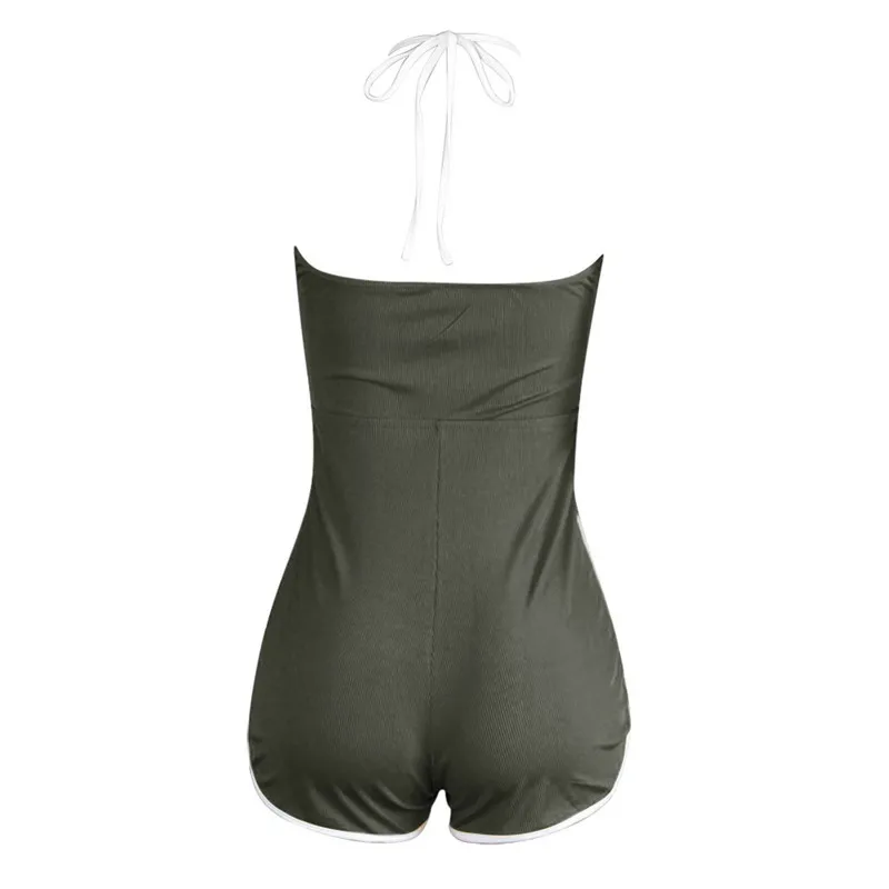 

Women's European And American Contrast Slim Straps Home Fitness Jumpsuit Summer Solid Cotton Romper Shorts Ropa Mujer S13