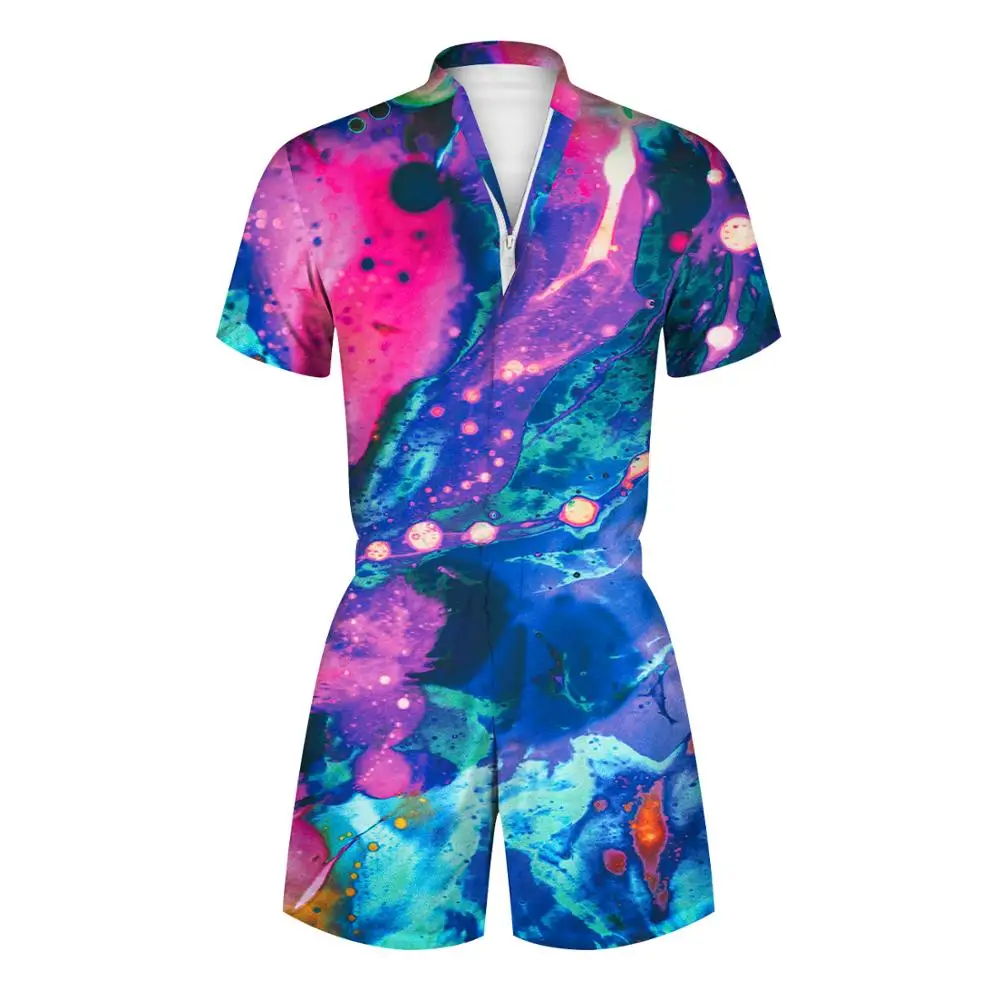 Женский и мужской комбинезон с коротким рукавом уличный цельный на молнии