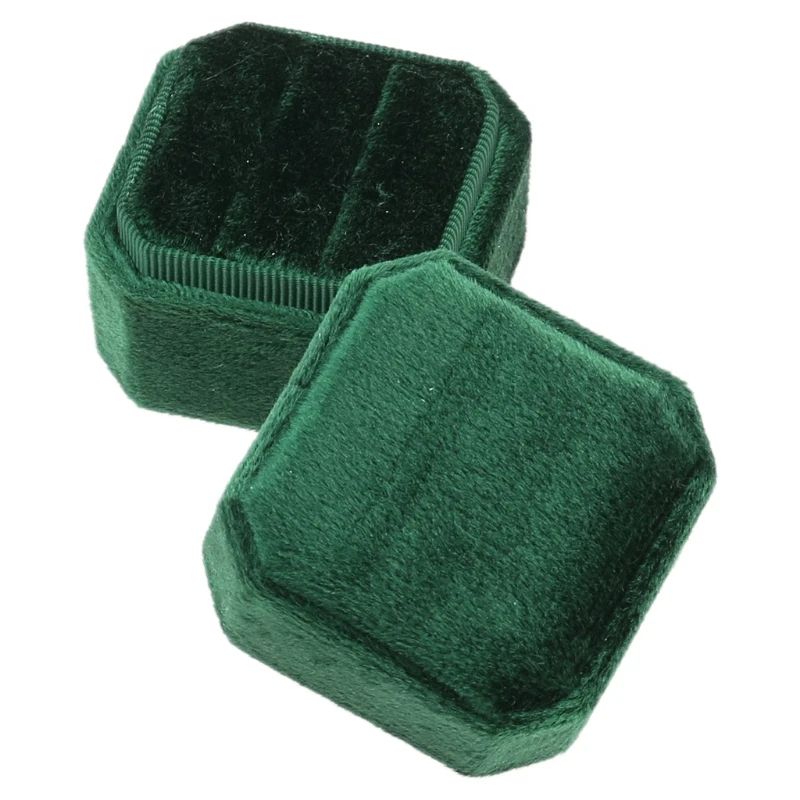 

N7MF Octagon Velvet Ring Bearer Box - Premium Gorgeous Vintage Double Ring Display Holder with Detachable Lid for Proposal,