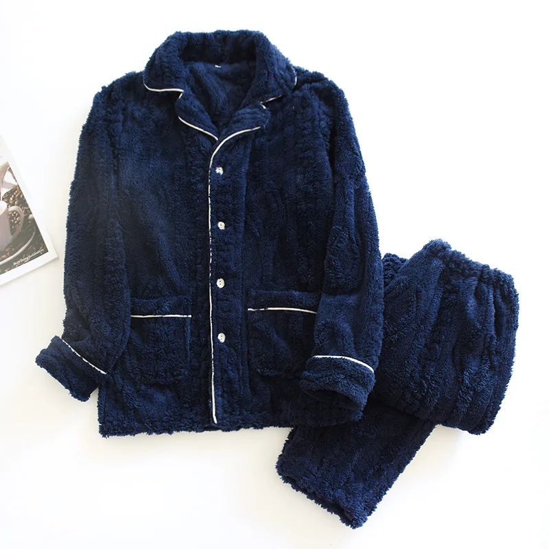 New autumn and winter couple pajamas two-piece flannel thickened large size long-sleeved trousers men and women home service set