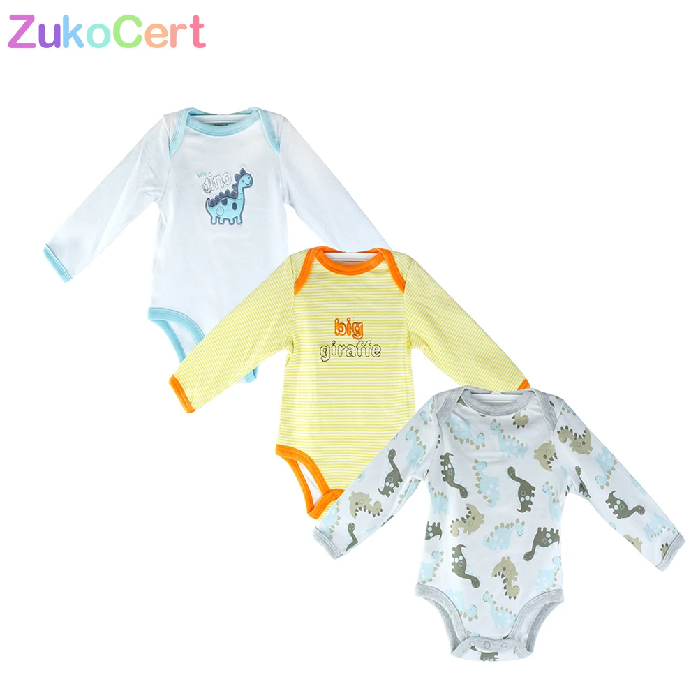 ZukoCert Baby Bodysuits Autumn Cotton Long Sleeve Infant Jumpsuits Boy Girls Newborn Clothes Cartoon Bodysuit 3pcs/lot | Мать и ребенок