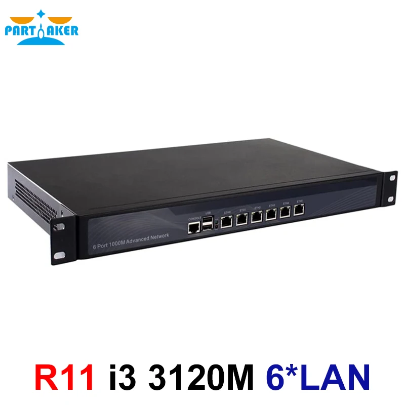 Partaker R11 Firewall VPN 1U Rackmount Network Security Appliance Router PC Intel Core I3 3120M 6 Intel Lan 8GB Ram 128G SSD