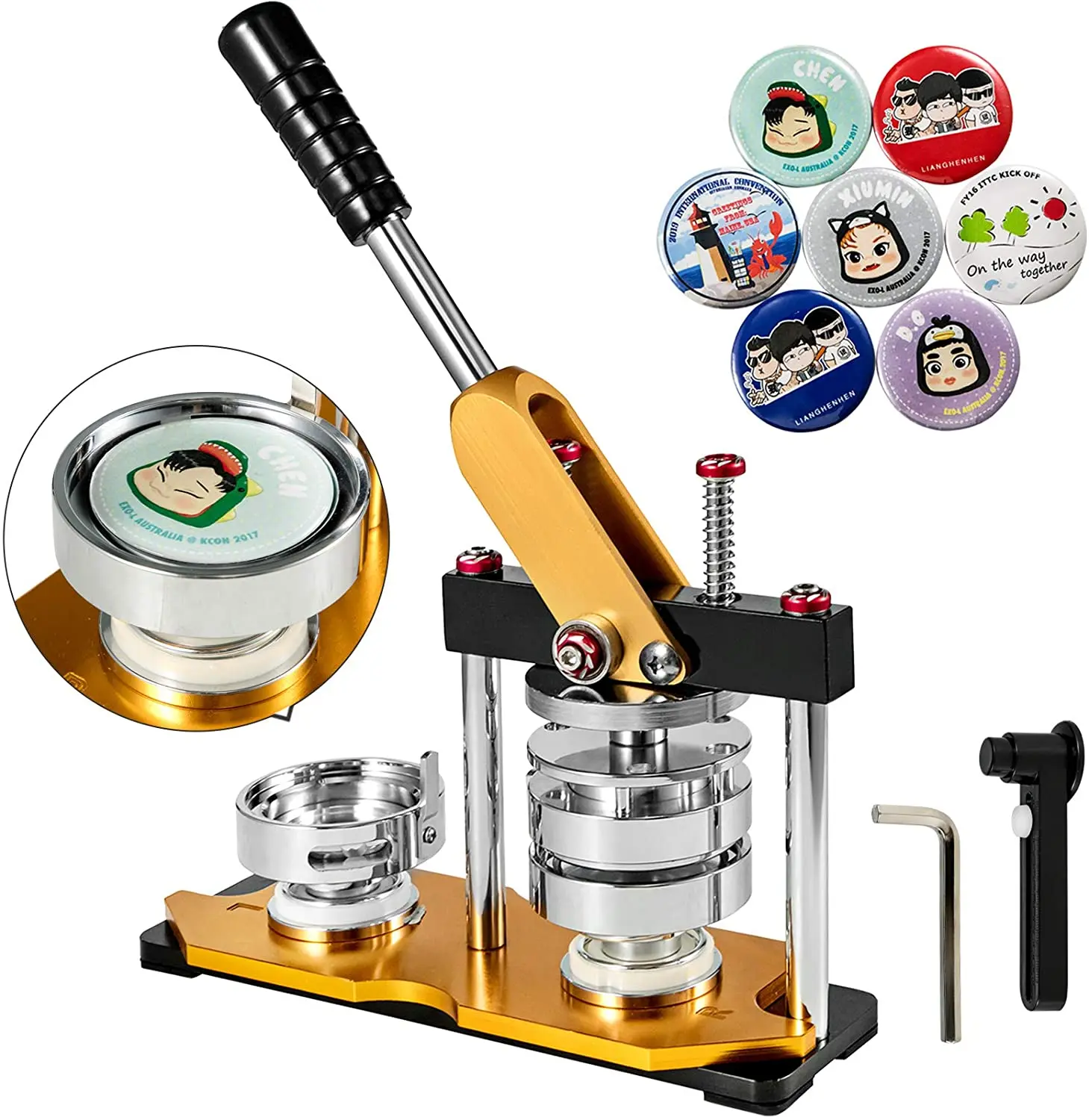 Hot Sales 58mm Button Badge Maker Machine 2 25 Inch Rotate Punch Press Pin Maker With 100 Pcs Button Parts And Circle Cutter Package Aliexpress