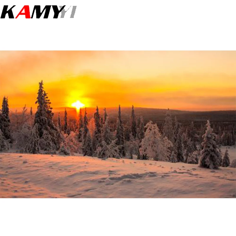 

KAMY YI 5D DIY full square/round diamond painting sunset snow landscape diamond embroidery home embroidery gift