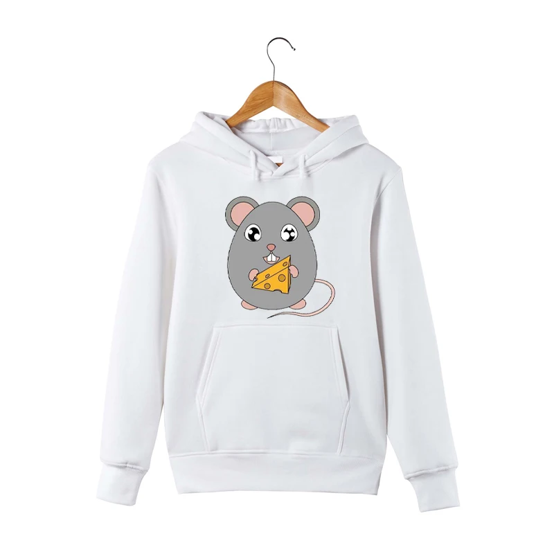 

Женская толстовка со знаками Зодиака, с принтом в стиле «год Крысы», милый пуловер с капюшоном и изображением крысы и сыра, 2020