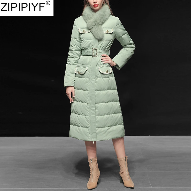 Утепленная женская меховая куртка с длинным рукавом облегающая длинная парка до